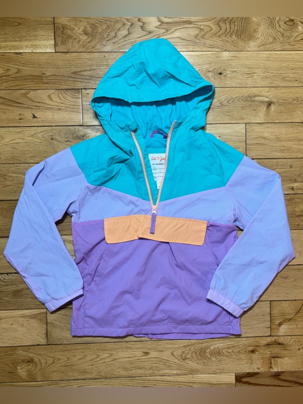 Cat & Jack Colorblock Hooded Windbreaker Jacket Kids Half Zip